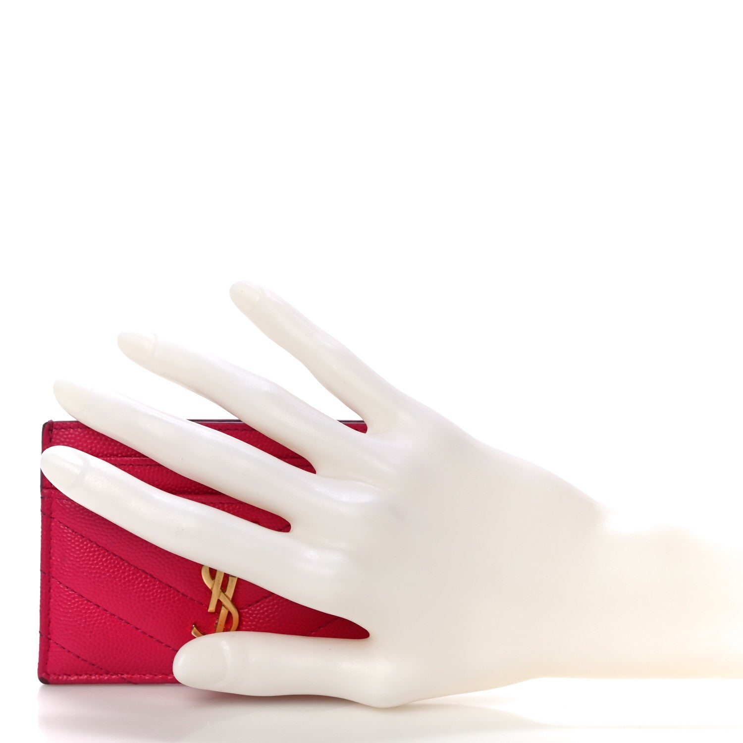 Saint Laurent Grain De Poudre Matelasse Chevron Monogram Credit Card Case Bubblegum 2 of 14