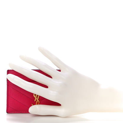 Saint Laurent Grain De Poudre Matelasse Chevron Monogram Credit Card Case Bubblegum 2 of 14