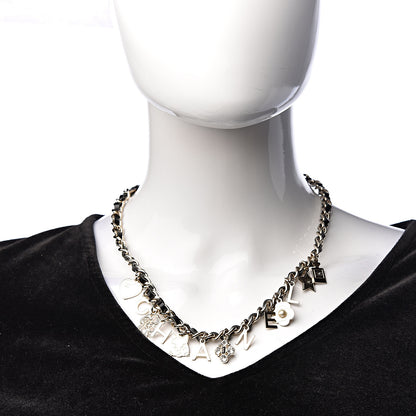 Chanel Glazed Calfskin Crystal Pearl Charm Short Necklace Black Gold 2 of 6