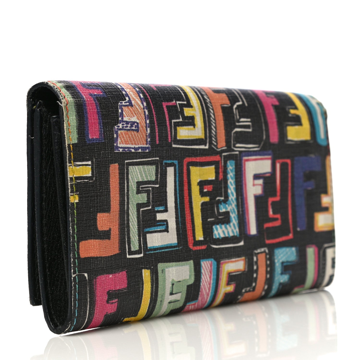 Fendi Zucca Spalmati FF Multicolor Continental Wallet Black 3 of 14