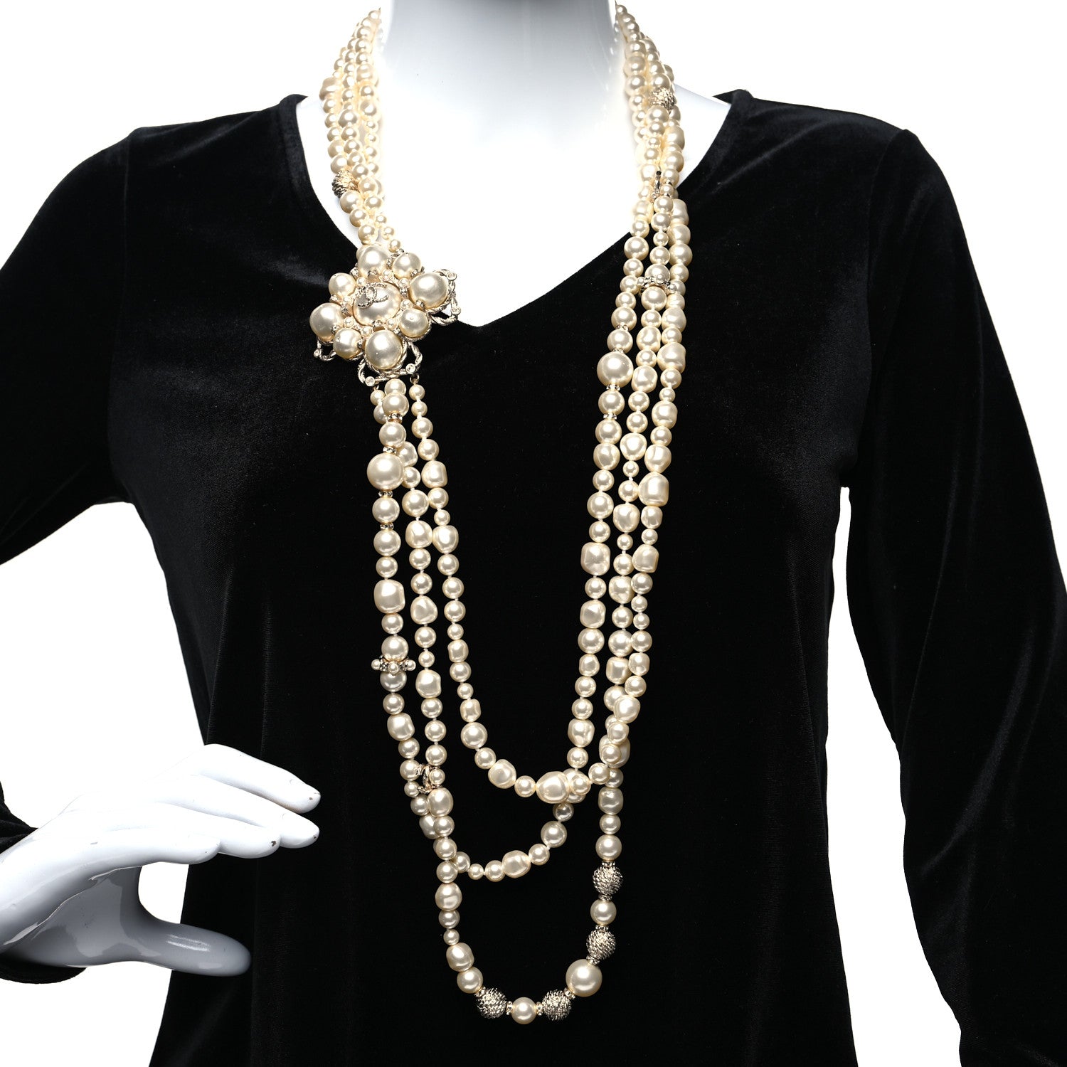 Chanel Pearl Crystal CC Multi Strand Necklace Gold 2 of 5