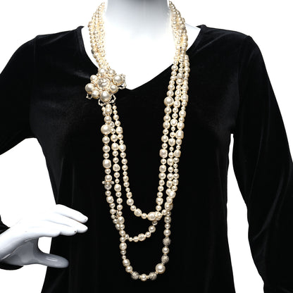 Chanel Pearl Crystal CC Multi Strand Necklace Gold 2 of 5