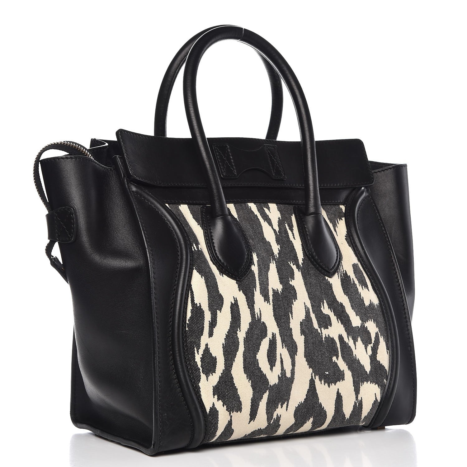 Celine Canvas Smooth Calfskin Leopard Print Mini Luggage Black 3 of 14