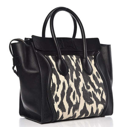 Celine Canvas Smooth Calfskin Leopard Print Mini Luggage Black 3 of 14