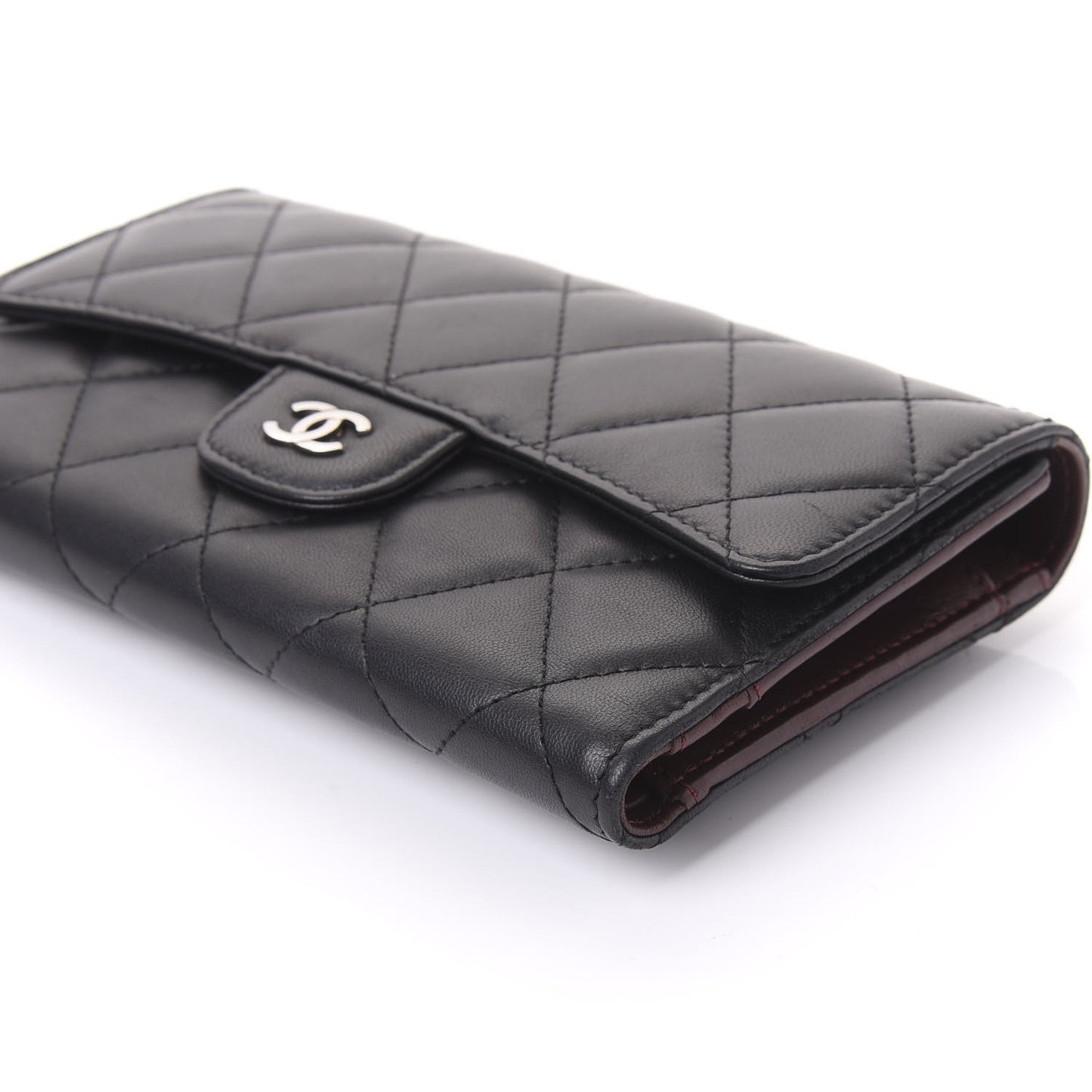 Lambskin Quilted Large Flap Wallet Black