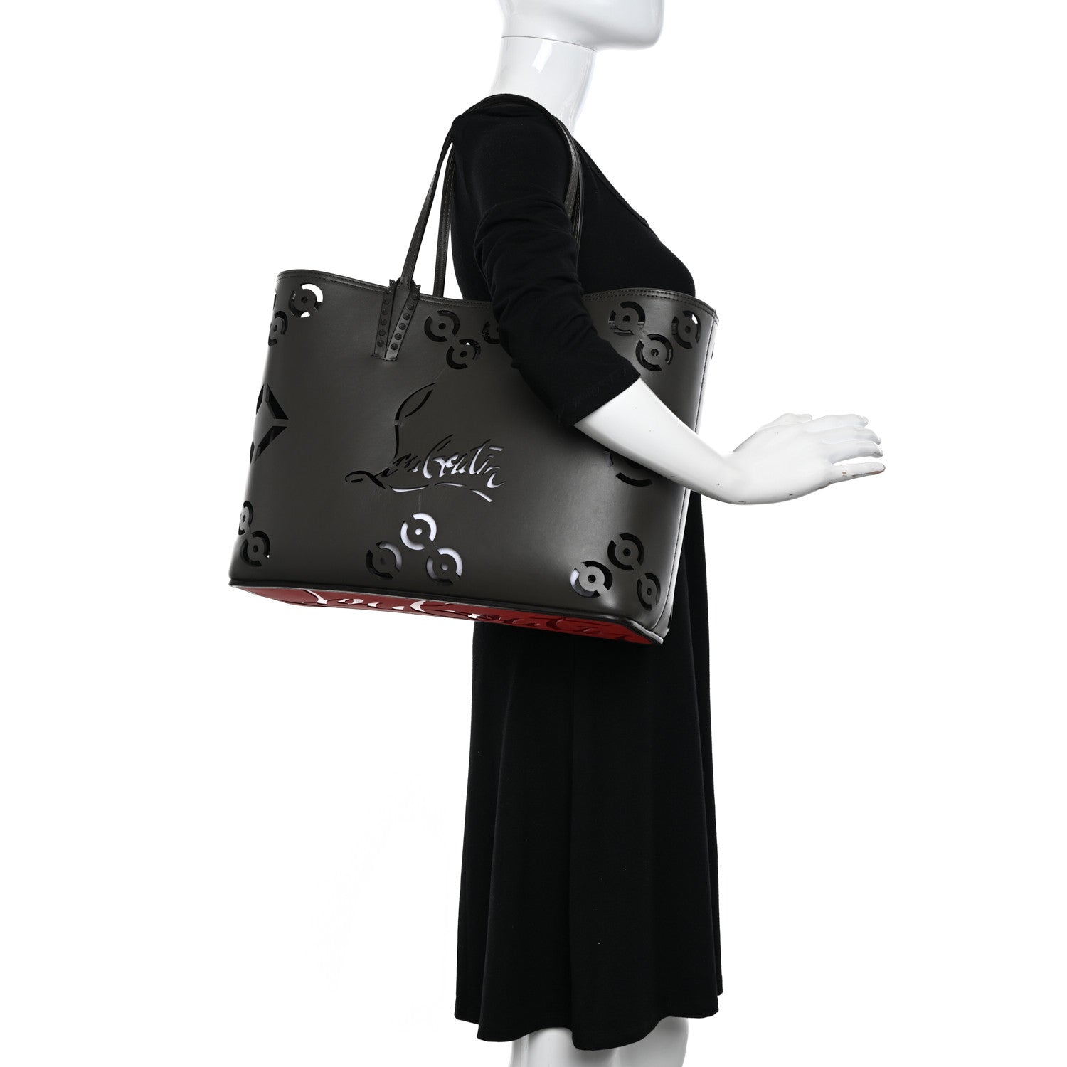 Christian Louboutin Calfskin Loubinthesky Perforated Cabata Tote Black 2 of 11