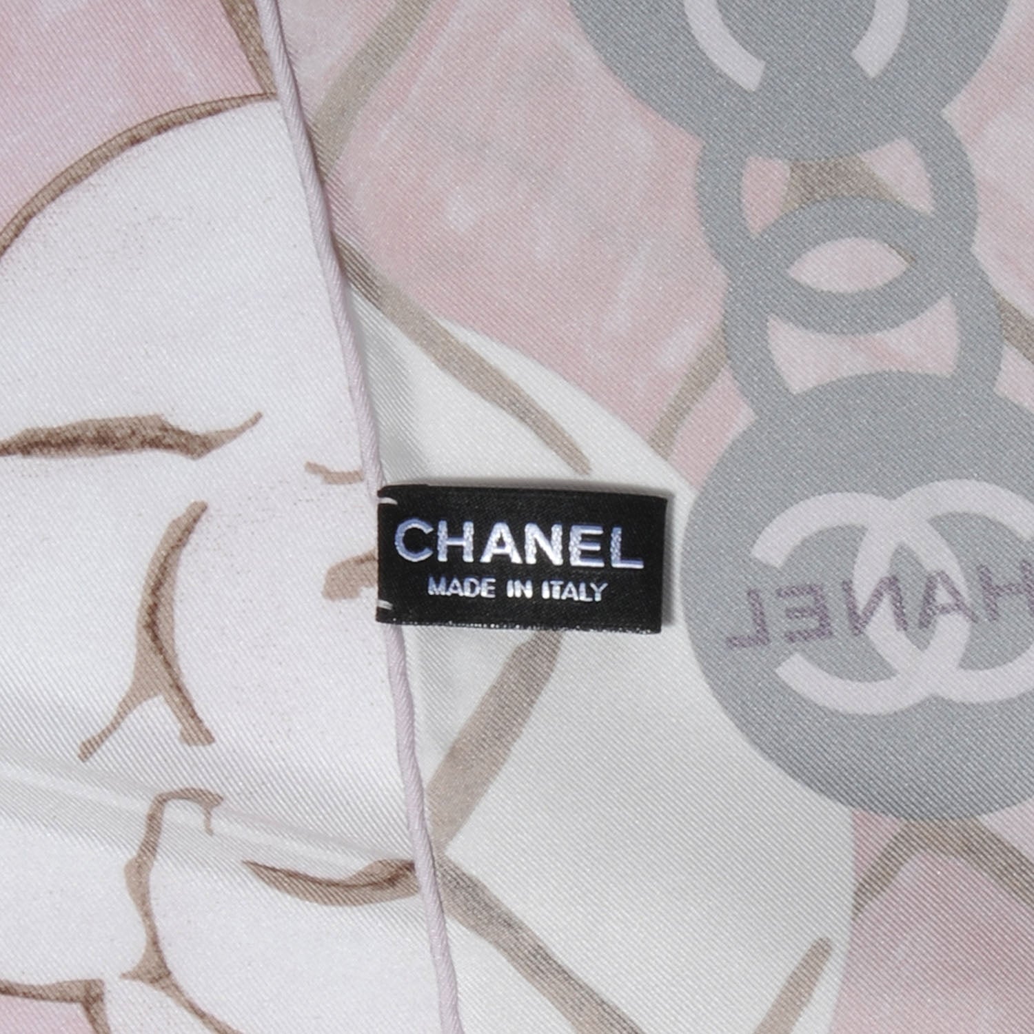 Chanel Silk CC Logo Camellia Scarf White Pink 4 of 5