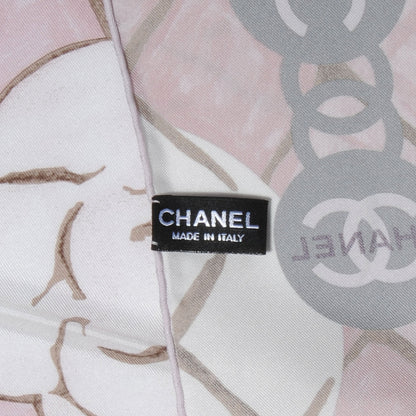 Chanel Silk CC Logo Camellia Scarf White Pink 4 of 5