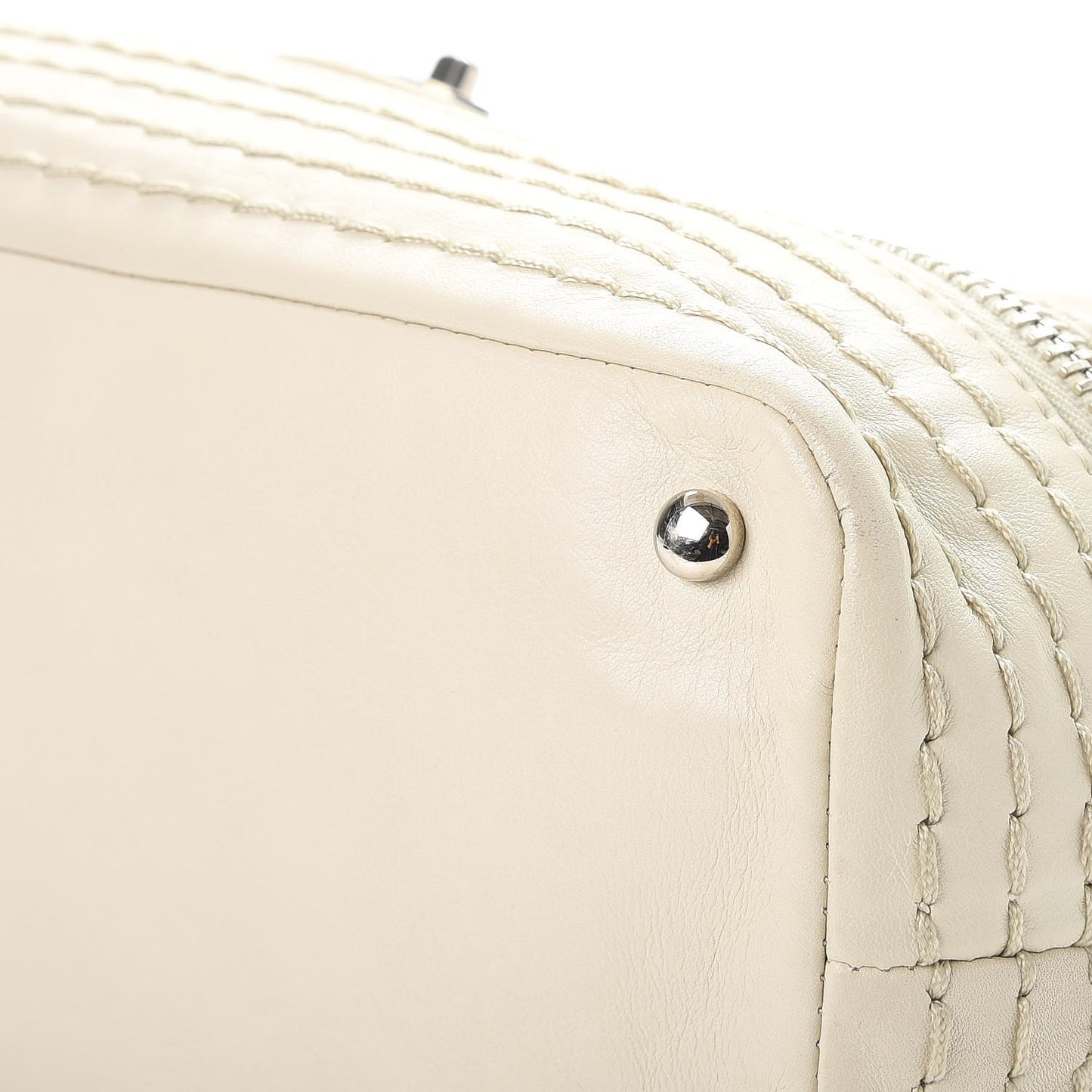 Calfskin Stitched Large Expandable Flap Bag White