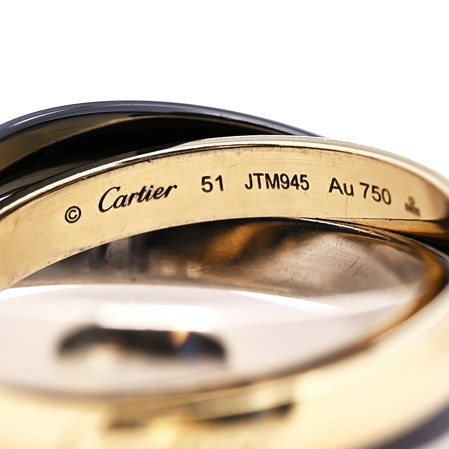 18K White Yellow Gold Black Ceramic Trinity Ring 51 5.75