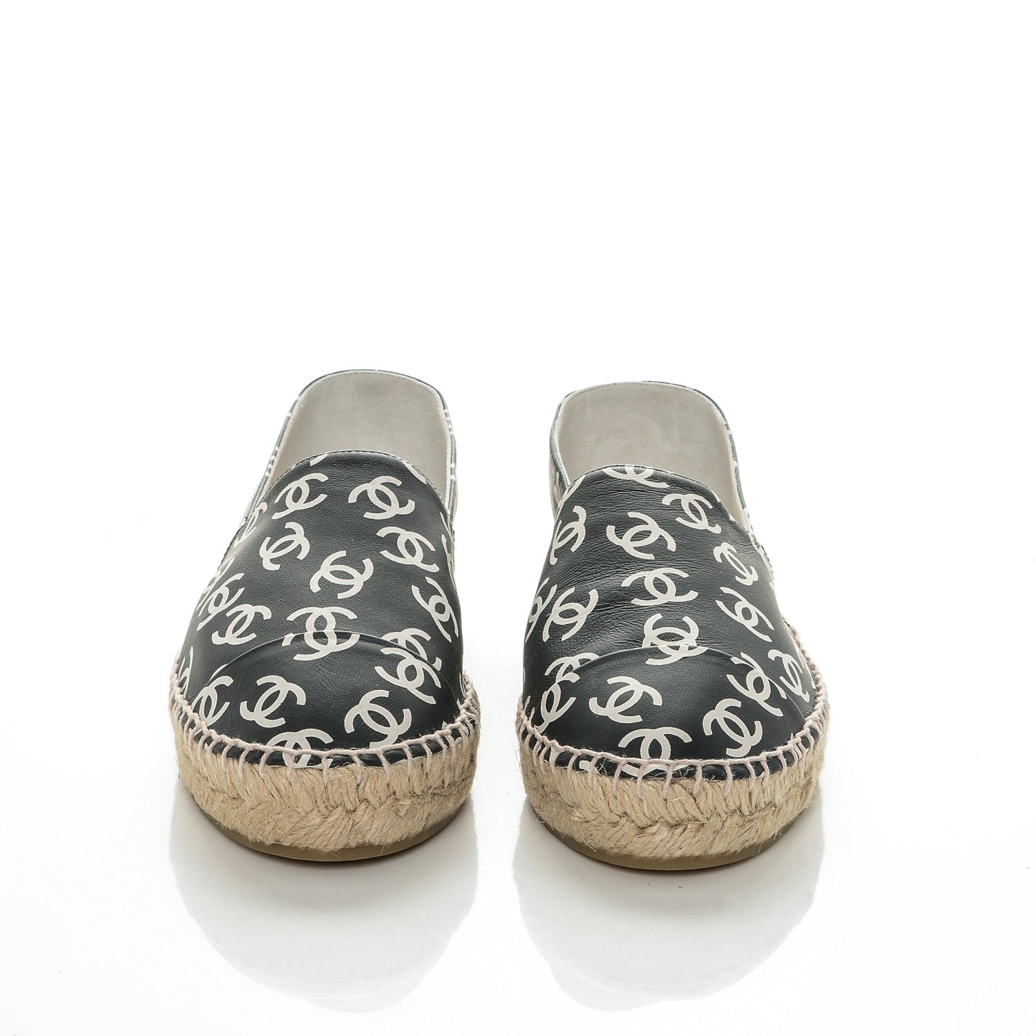 Chanel Lambskin Printed CC Espadrilles 38 Black White 2 of 7