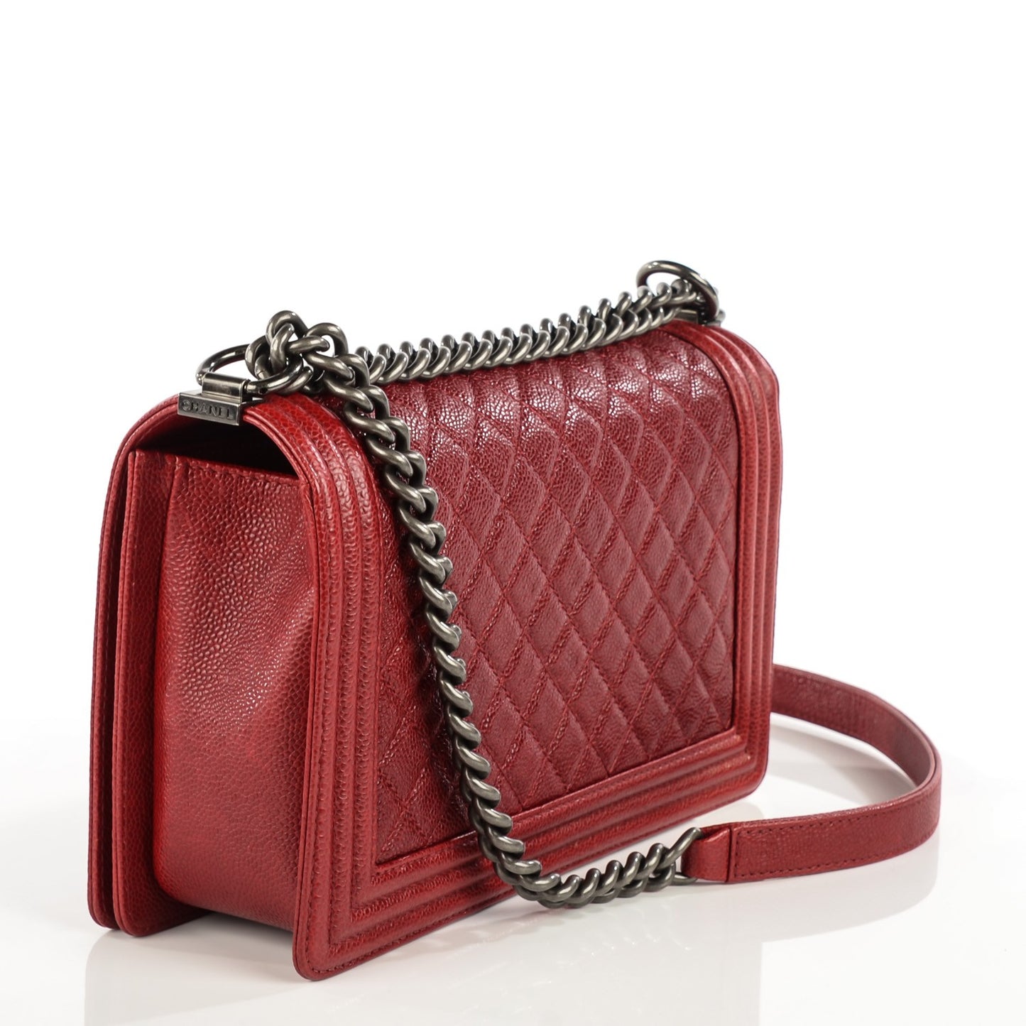Caviar Quilted New Medium Boy Flap Dark Red