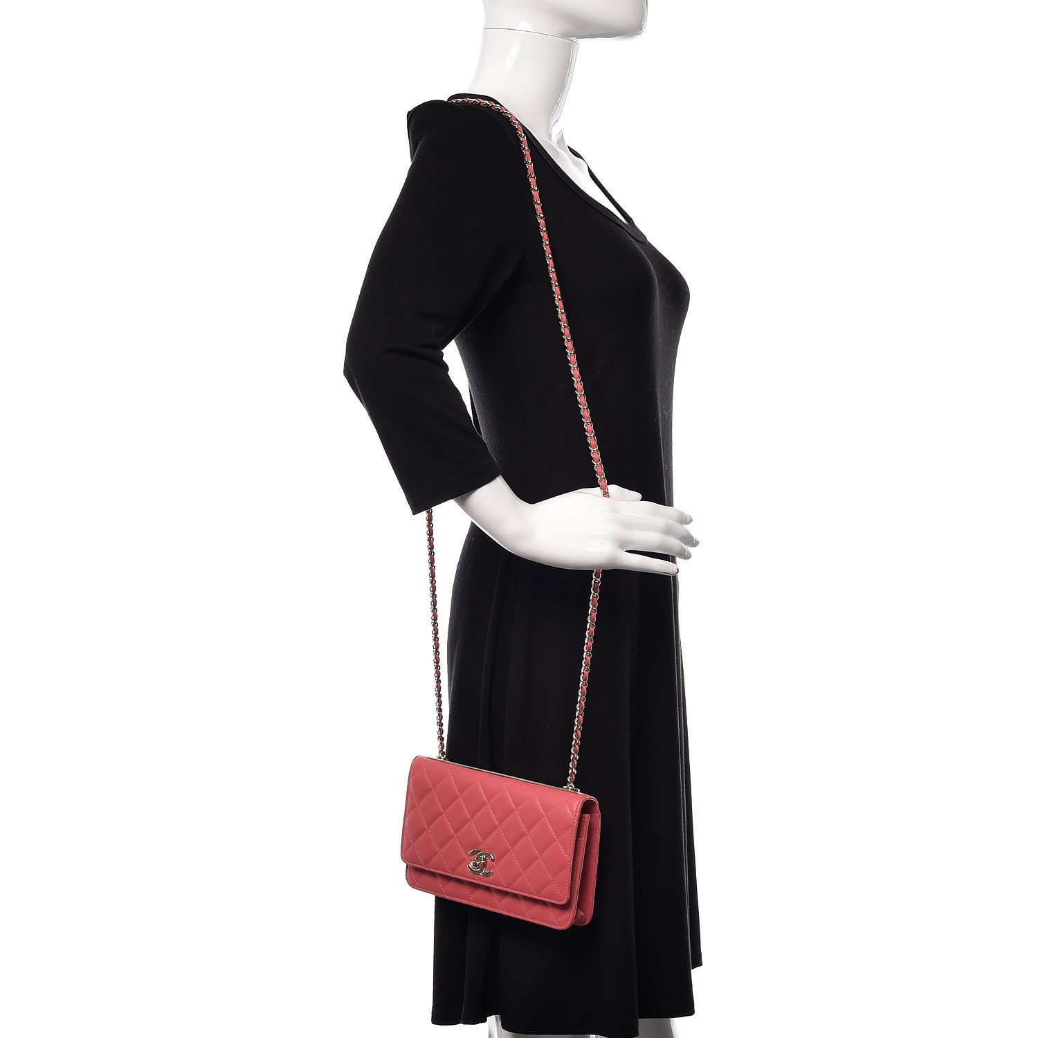 Chanel Lambskin Quilted Trendy CC Wallet On Chain WOC Bright Pink 2 of 12