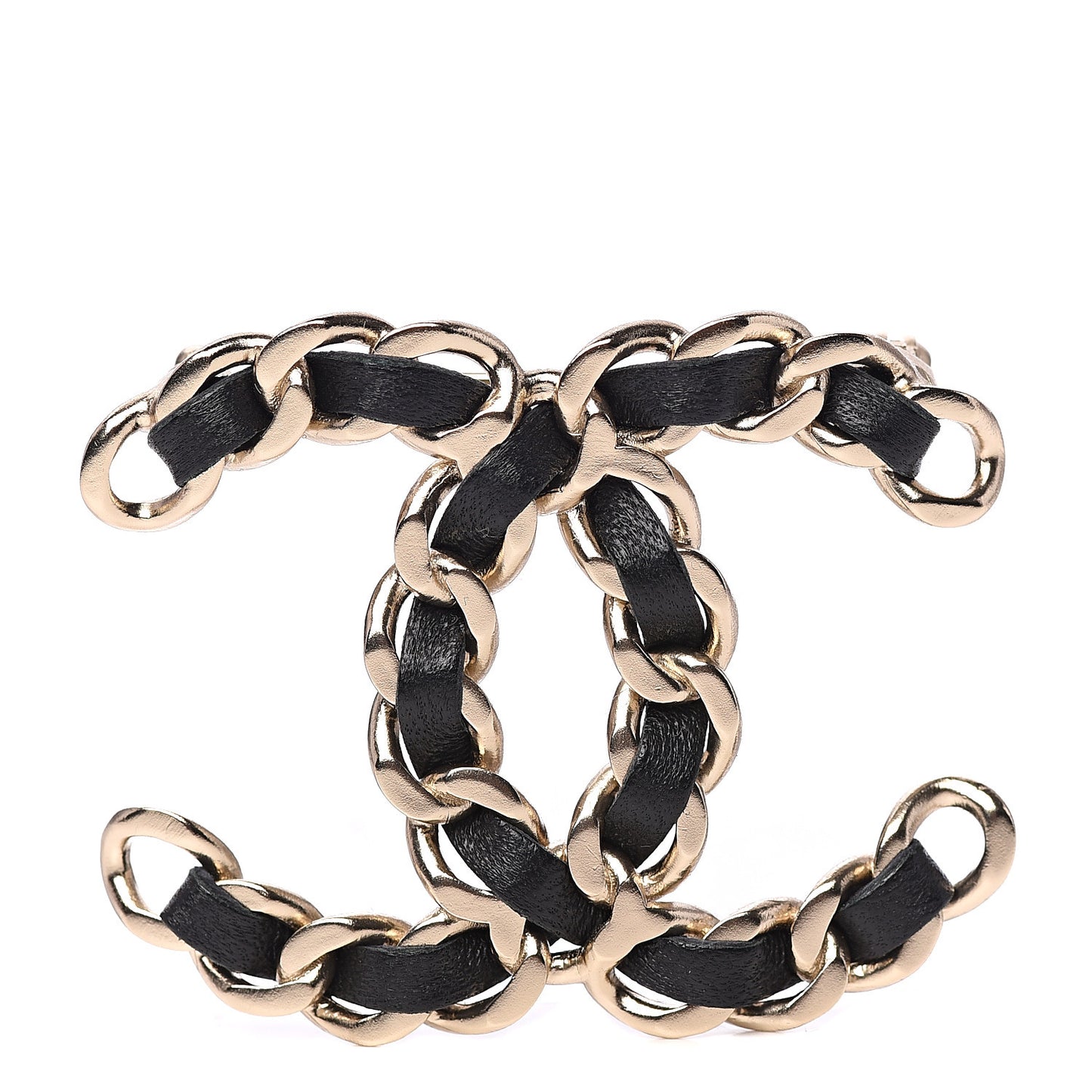 Lambskin Chain CC Brooch Black Gold