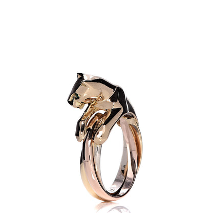 Cartier 18K Pink Yellow White Gold Onyx Emerald Panthere De Trinity Ring 53 6.25 3 of 6