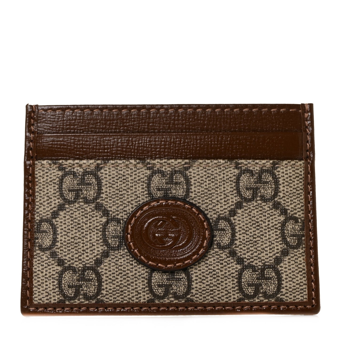 GG Supreme Monogram Azalea Calfskin Retro Interlocking G Card Holder Beige Ebony Brown Sugar