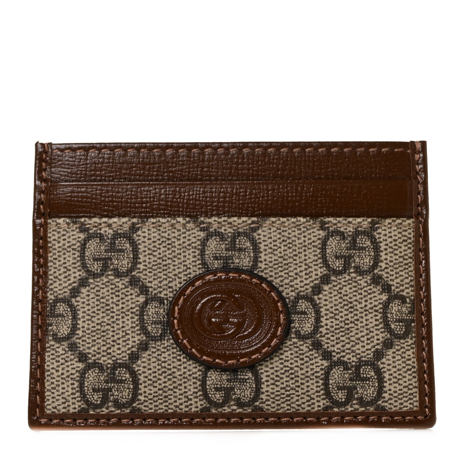 Gucci GG Supreme Monogram Azalea Calfskin Retro Interlocking G Card Holder Beige Ebony Brown Sugar 1 of 9
