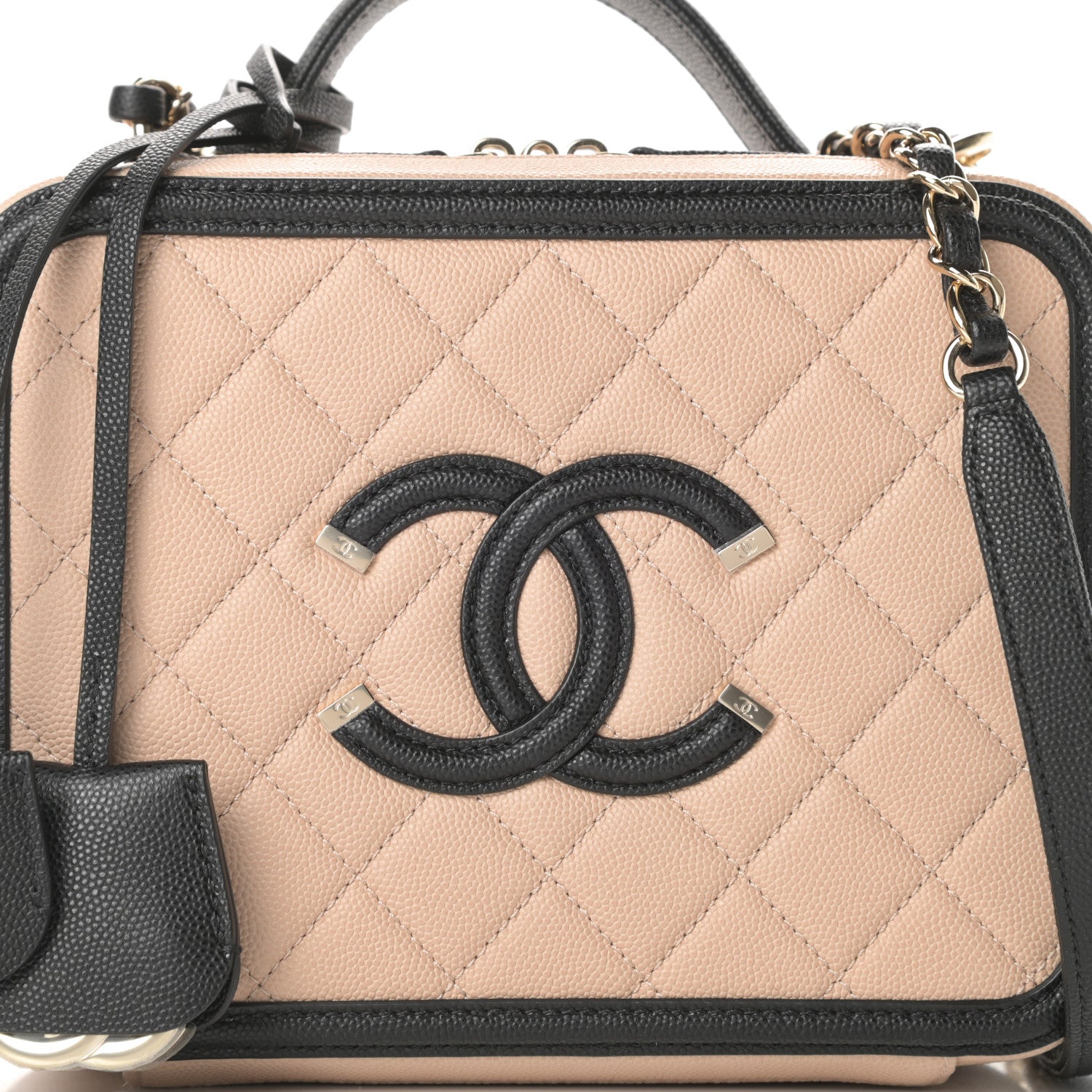 Chanel Caviar Quilted Medium CC Filigree Vanity Case Beige Black 8 of 11