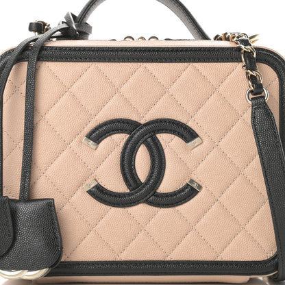 Chanel Caviar Quilted Medium CC Filigree Vanity Case Beige Black 8 of 11