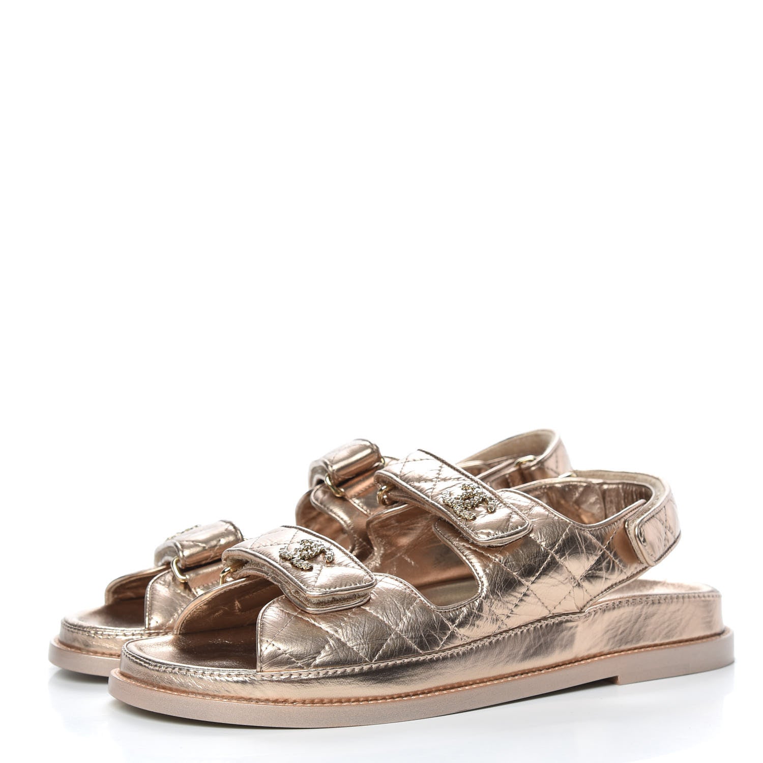 Chanel Iridescent Lambskin Quilted CC Dad Sandals 39.5 Light Bronze 3 of 8