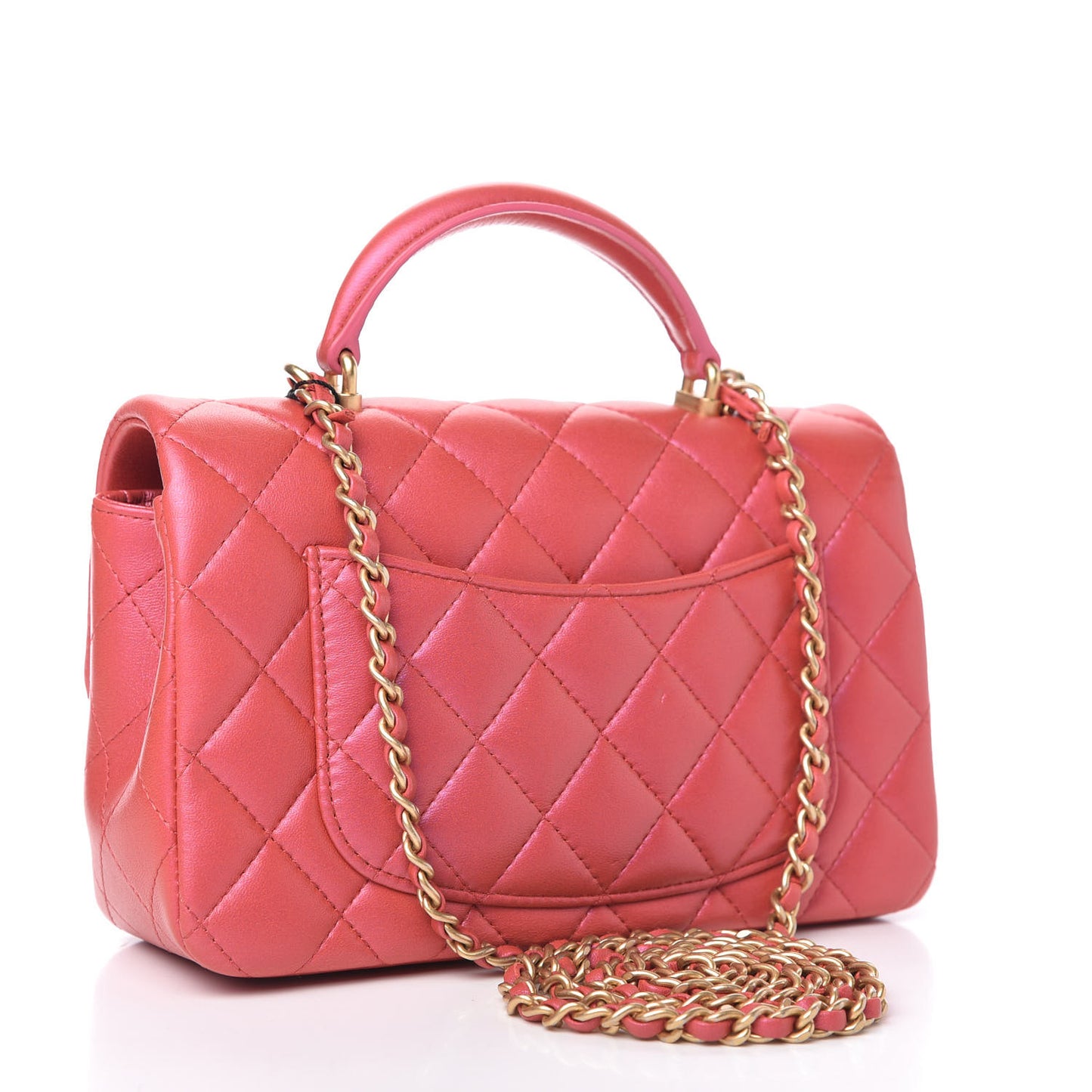 Iridescent Lambskin Quilted Mini Top Handle Rectangular Flap Red