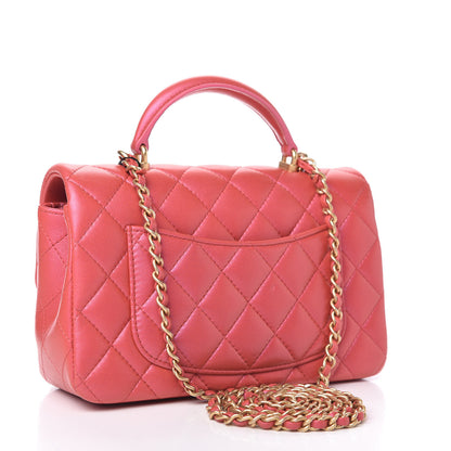 Chanel Iridescent Lambskin Quilted Mini Top Handle Rectangular Flap Red 3 of 11