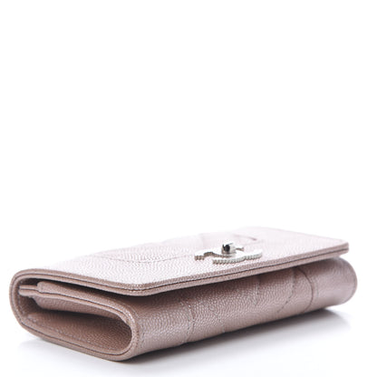 Chanel Metallic Caviar Chevron Quilted Vintage Mademoiselle Flap Card Holder Pink 4 of 11