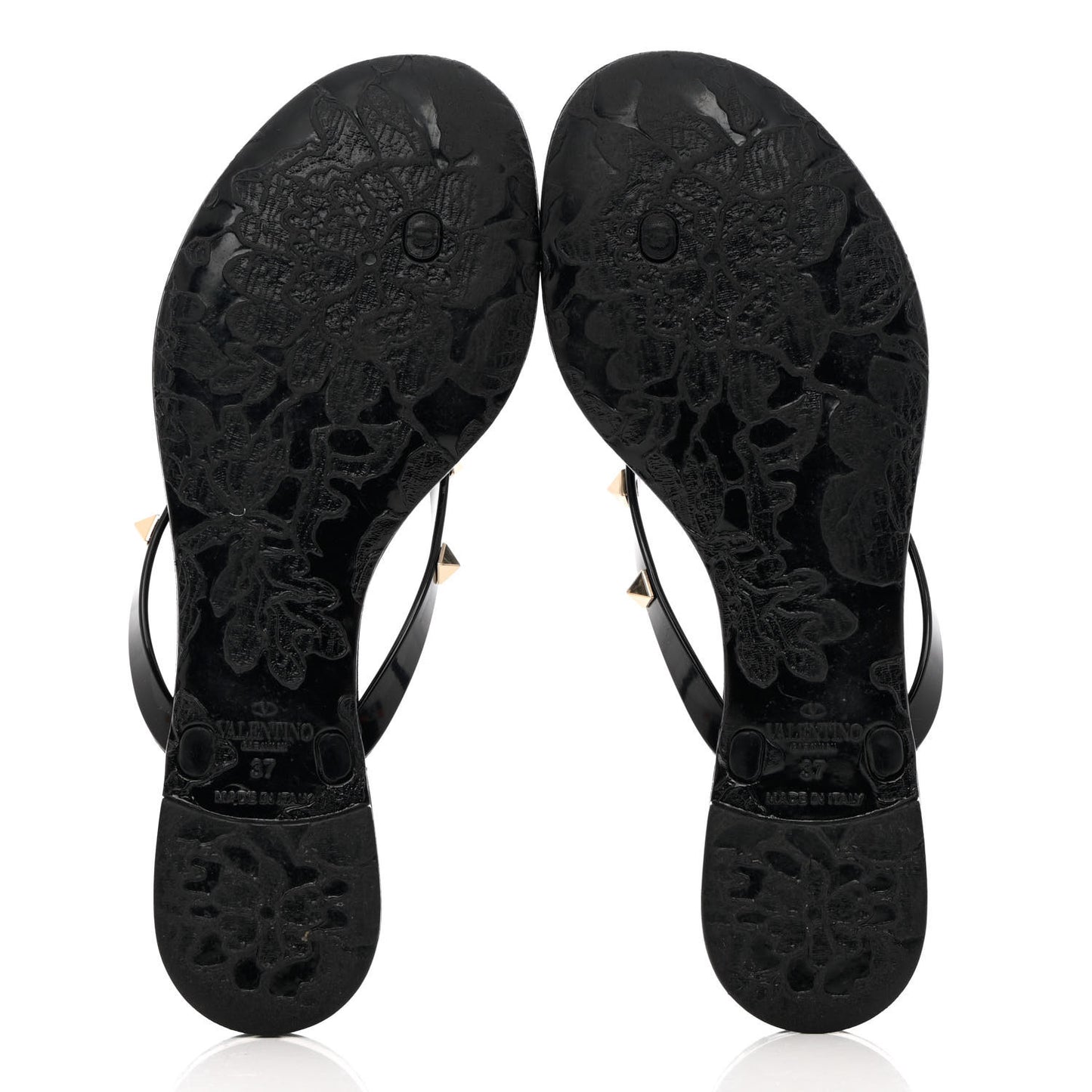 PVC Jelly Rockstud Bow Thong Sandals 37 Black