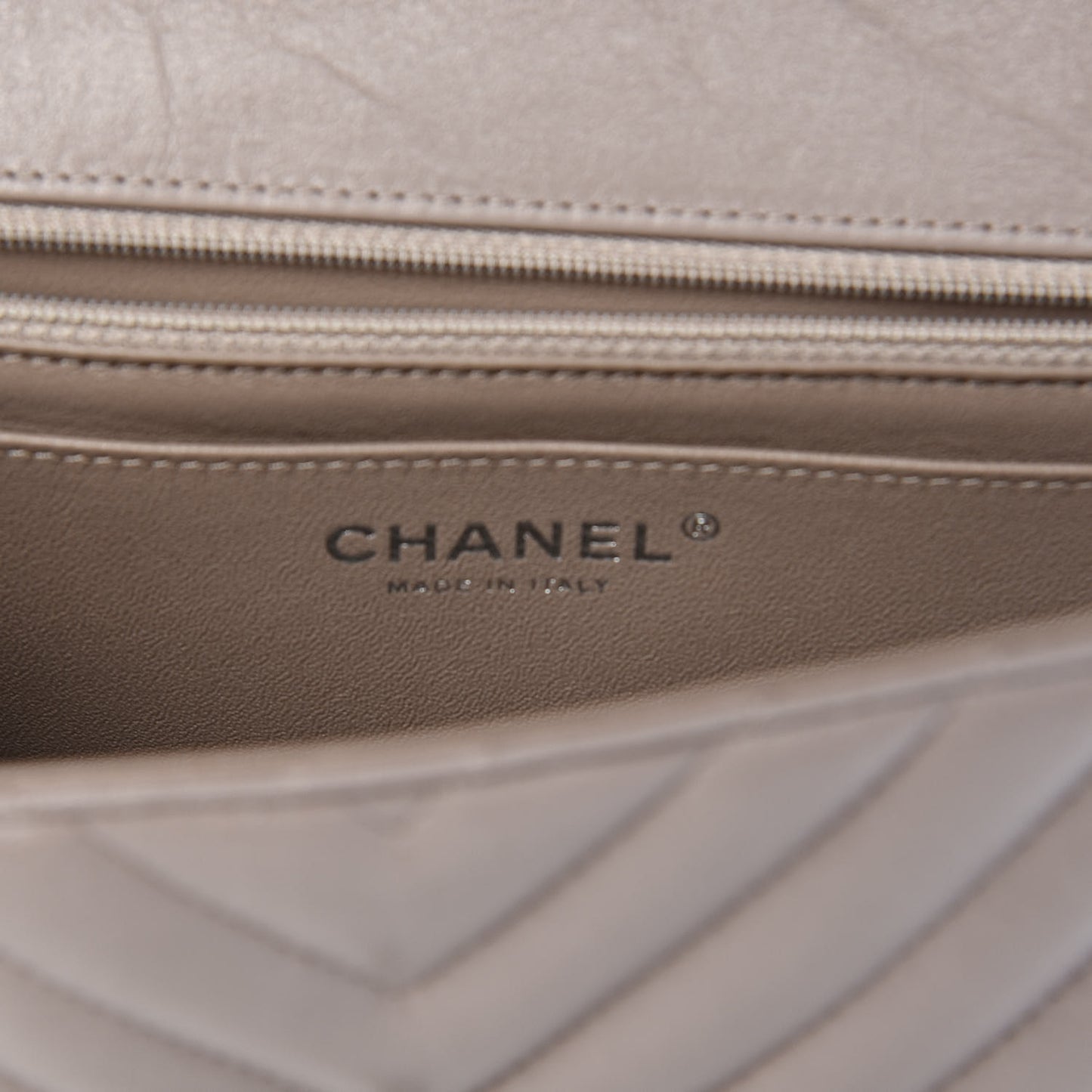 Iridescent Calfskin Chevron Quilted Mini Rectangular Flap Grey