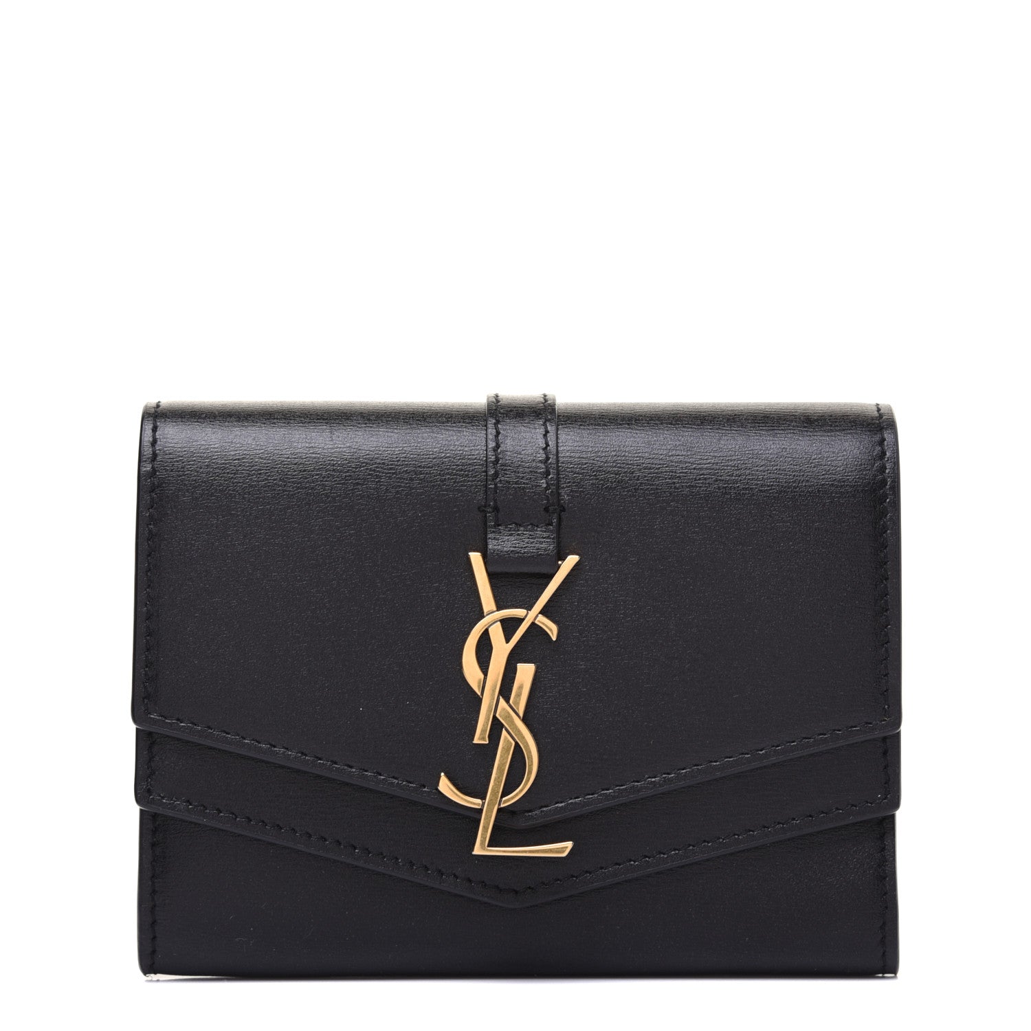 Saint Laurent Smooth Calfskin Monogram Small Sulpice Wallet Black 1 of 13
