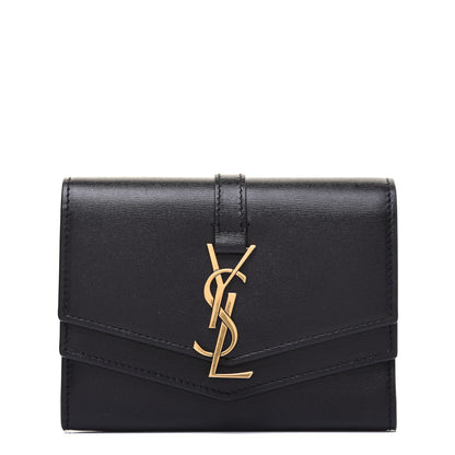 Saint Laurent Smooth Calfskin Monogram Small Sulpice Wallet Black 1 of 13