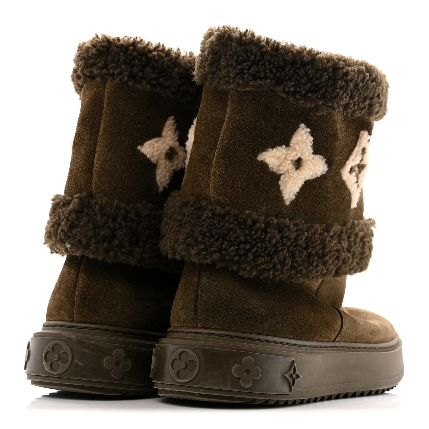Suede Calfskin Shearling Snowdrop Flat Ankle Boot 39.5 Khaki
