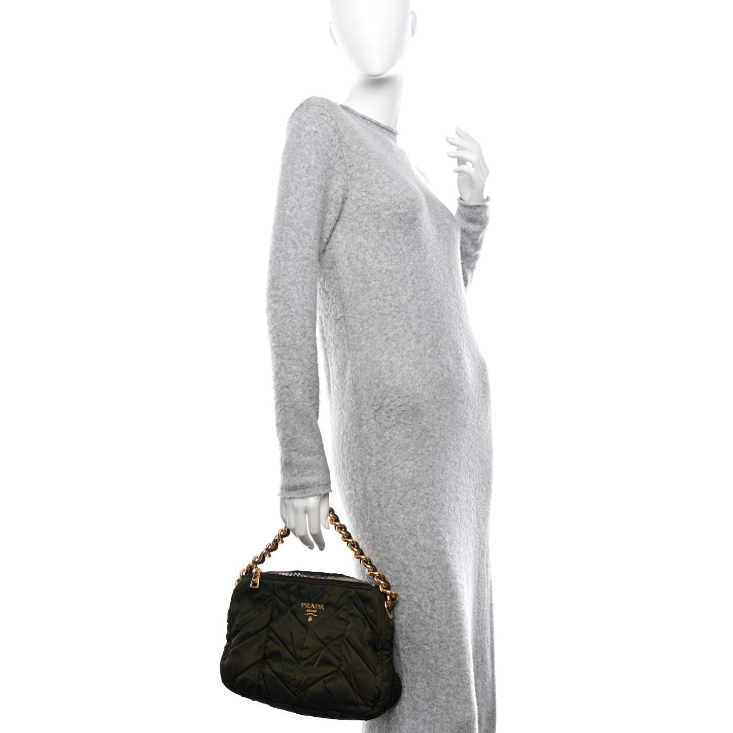 Tessuto Nylon Chevron Quilted Shoulder Bag Green