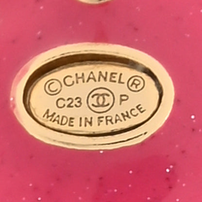 Chanel Resin Crystal CC Heart Earrings Gold Pink 4 of 5