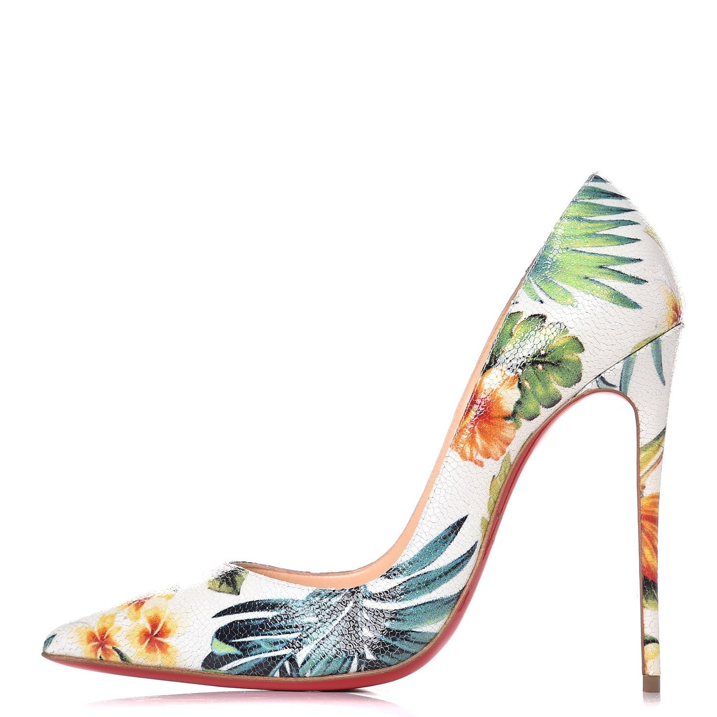 Crackled Calfskin Hawaii Print So Kate 120 Pumps 39.5 White Multi