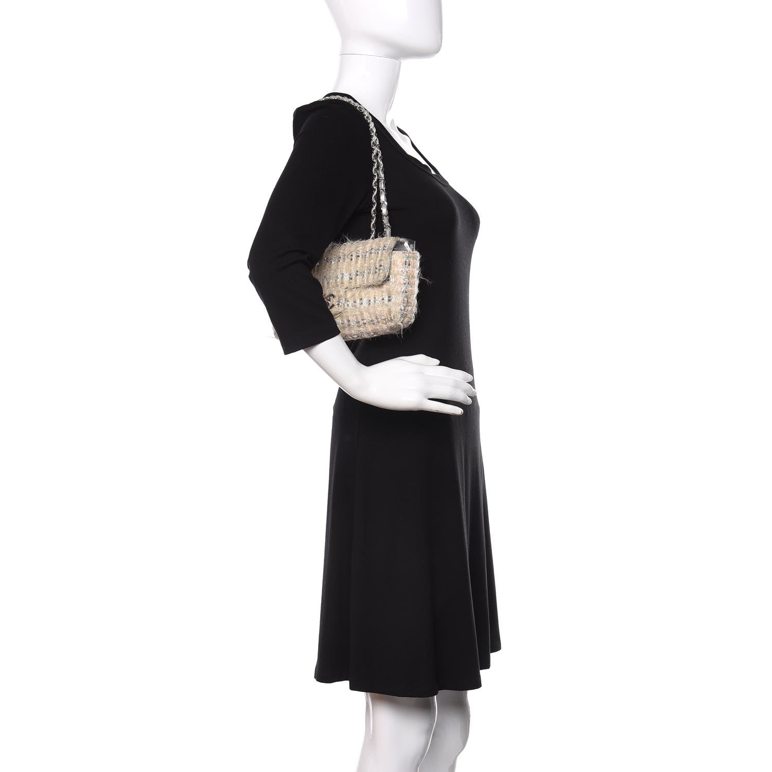 Chanel Tweed Quilted Single Flap Beige 2 of 12