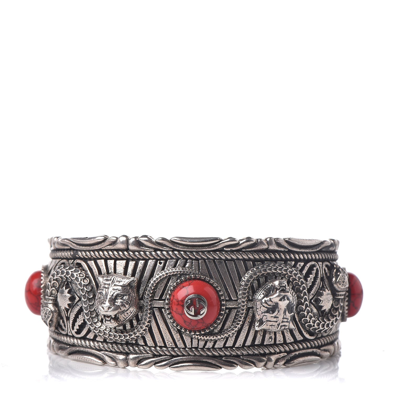 Gucci Sterling Silver Jasper Garden Cuff Bracelet Red 1 of 8