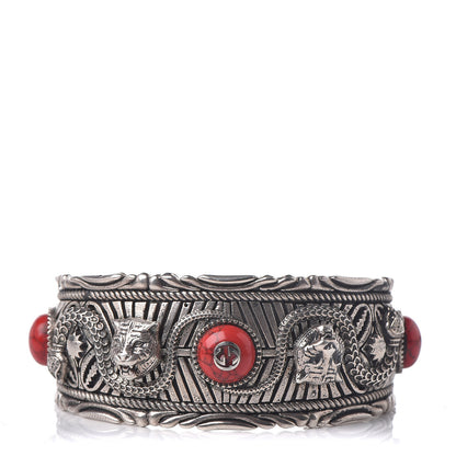 Gucci Sterling Silver Jasper Garden Cuff Bracelet Red 1 of 8