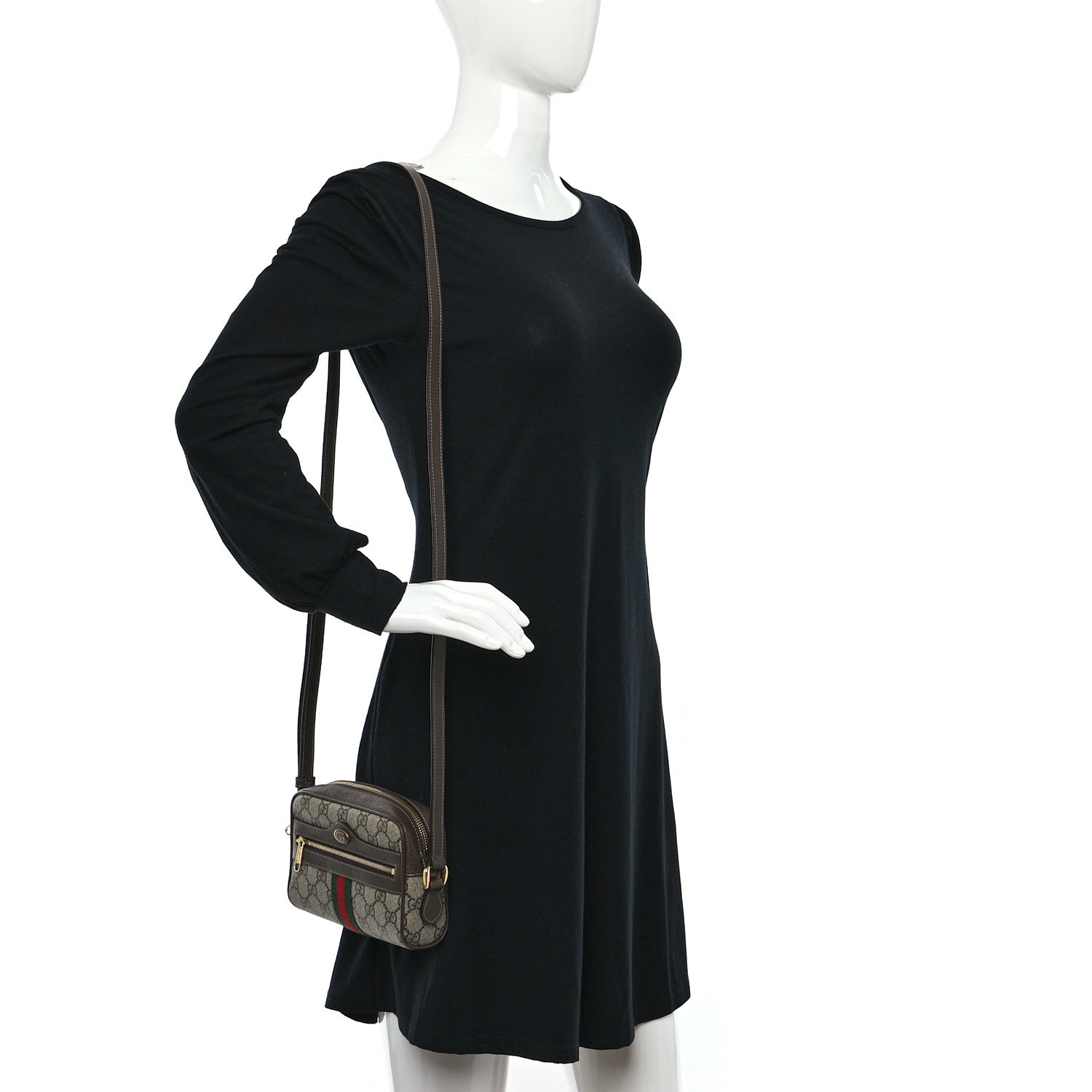 Gucci GG Supreme Monogram Web Mini Ophidia Shoulder Bag Brown 3 of 9