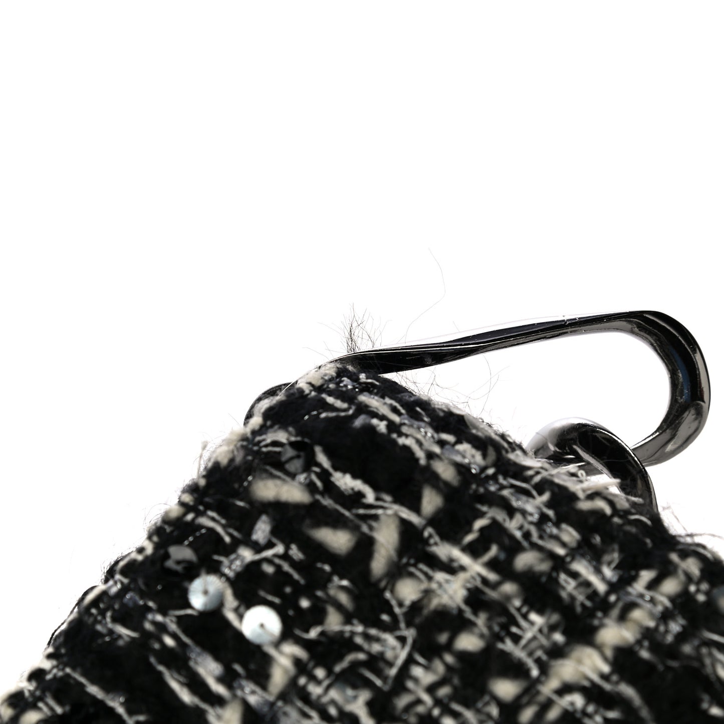 Sequin Tweed Single Flap Ecru Black