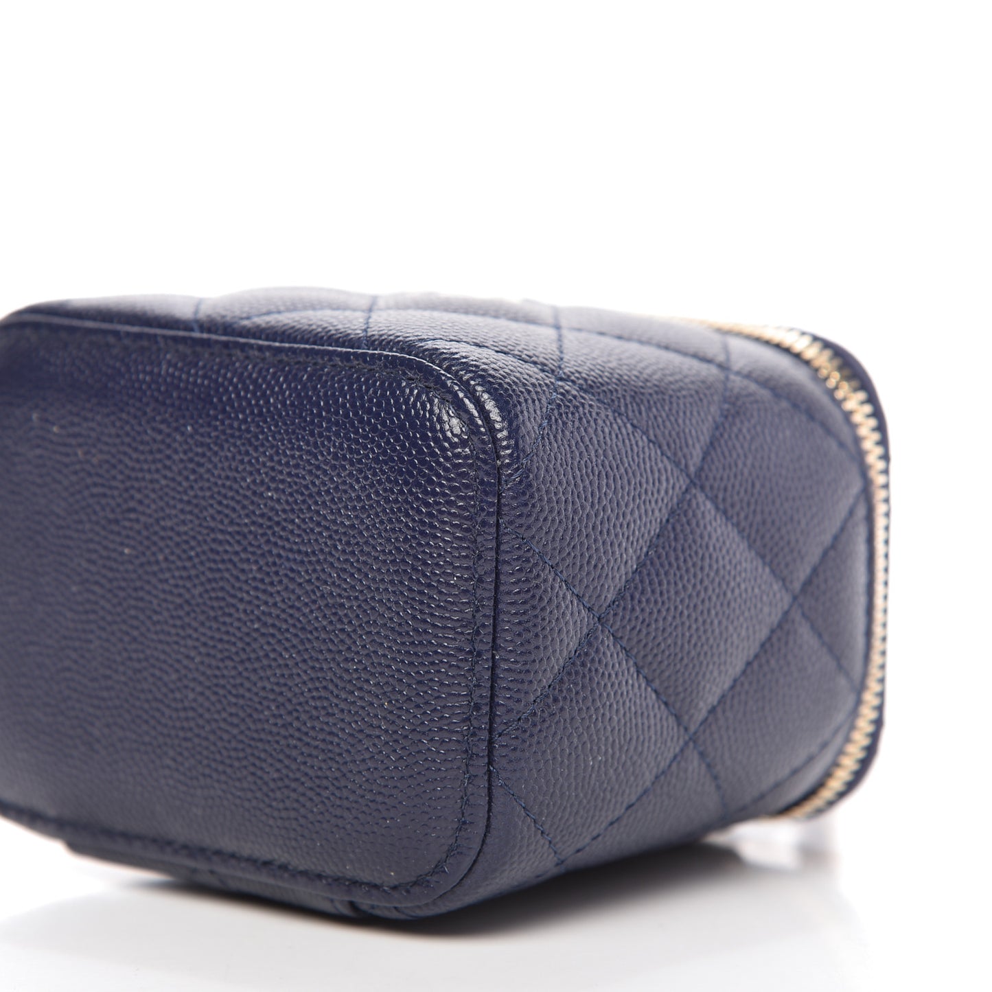 Caviar Quilted Mini Vanity Case With Chain Navy Blue