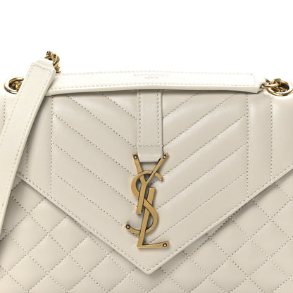 Saint Laurent Lambskin Mixed Matelasse Triquilt Medium Monogram Satchel Crema Soft 8 of 10