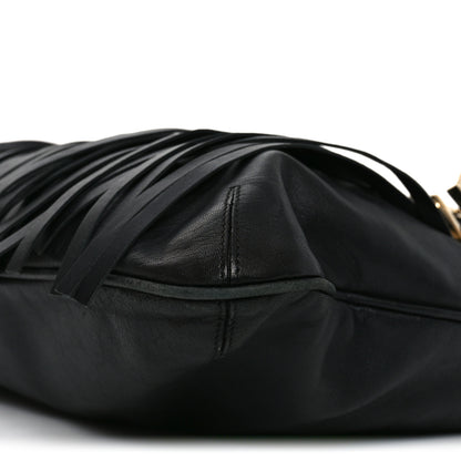 Versace Calfskin Palazzo Fringe Shoulder Bag Black 9 of 10