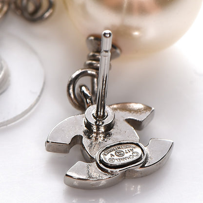 Chanel Crystal Pearl CC Drop Earrings Silver 4 of 4