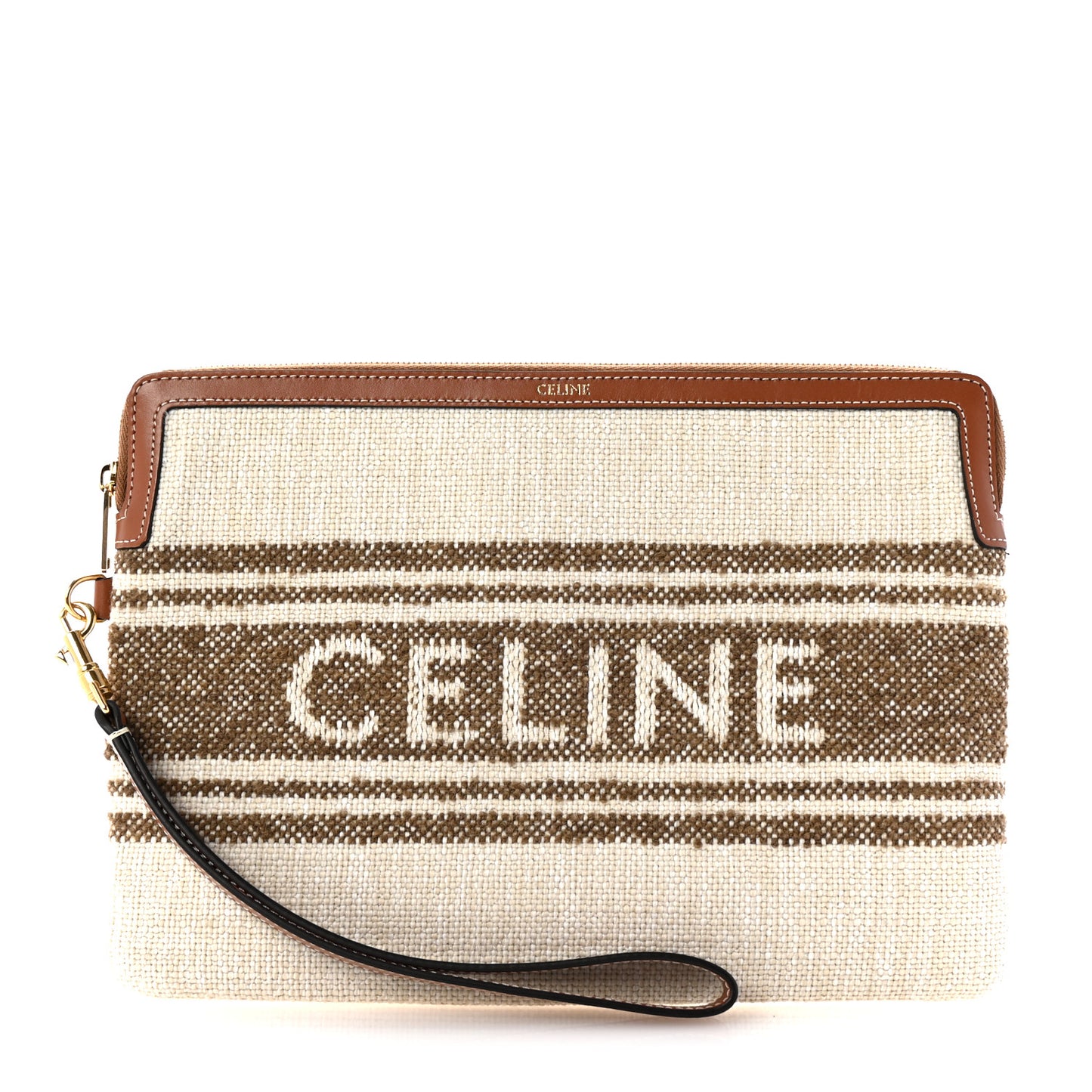 Jacquard Striped Calfskin Striped Small Pouch Tobacco Tan
