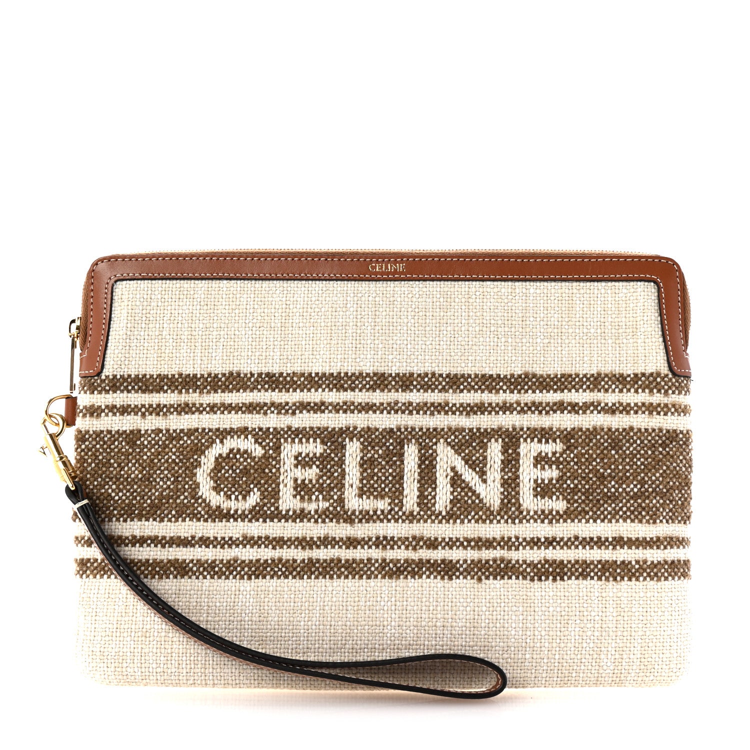 Celine Jacquard Striped Calfskin Striped Small Pouch Tobacco Tan 1 of 8