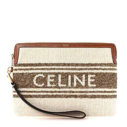 Celine Jacquard Striped Calfskin Striped Small Pouch Tobacco Tan 1 of 8