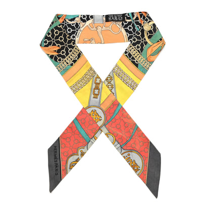 Hermes Silk La Promenade Du Matin Twilly Orange Jaune Black 2 of 12