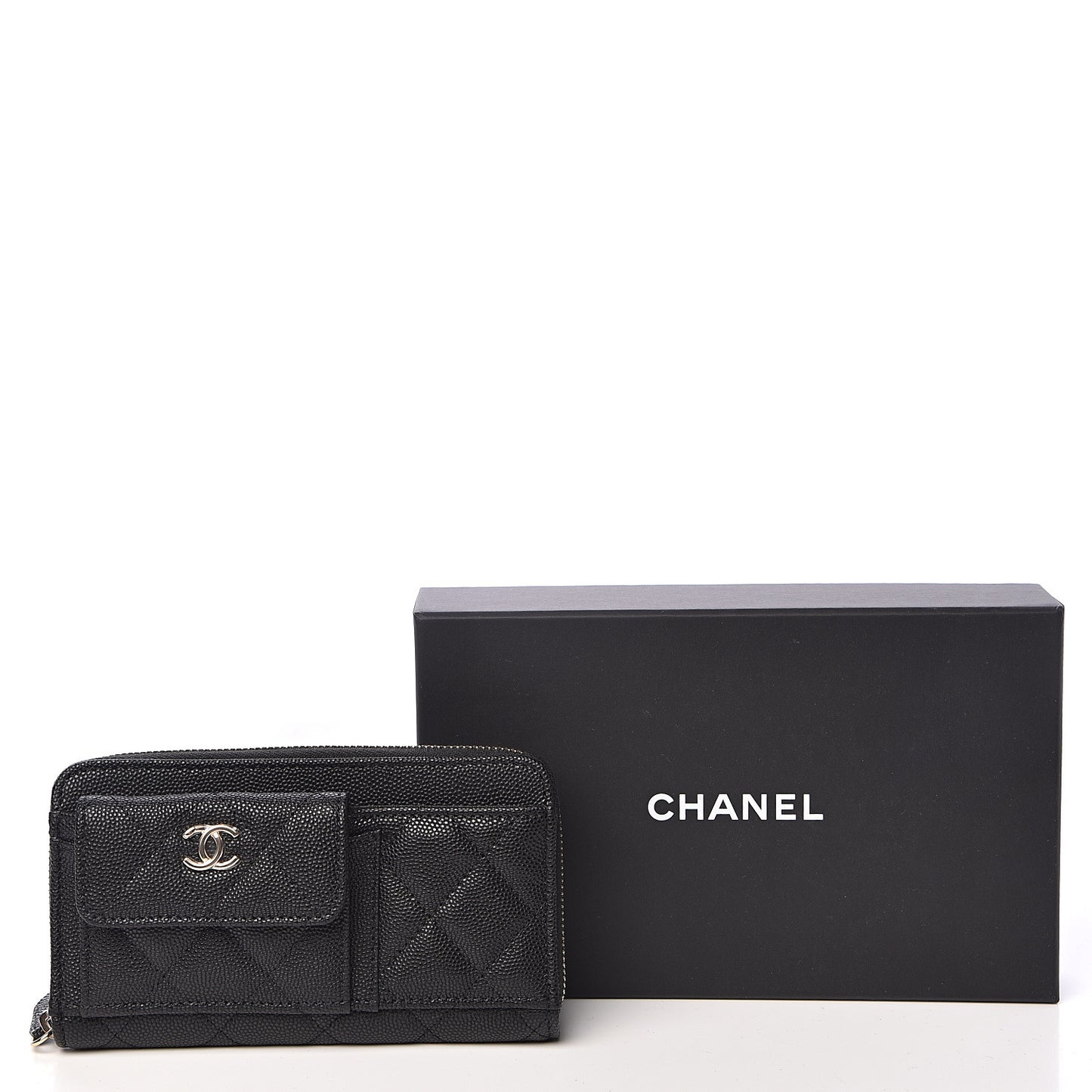 Caviar Quilted In & Out Zip Around Wallet Black