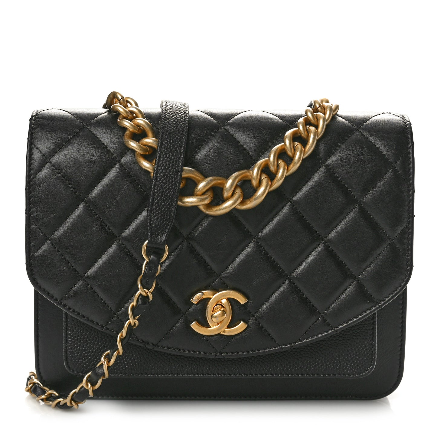 Calfskin Caviar Quilted Chain Handle Flap Black